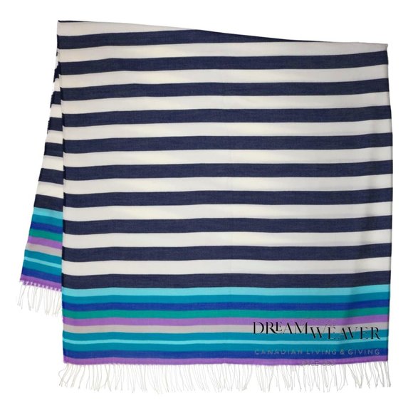 Navy Stripe Lightweight Cashmink Throw | Fraas - Picture 1 of 5